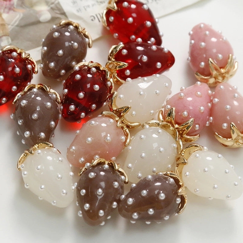 1 Piece 17*24mm Alloy Resin Pearl Strawberry Pendant Jewelry Accessories