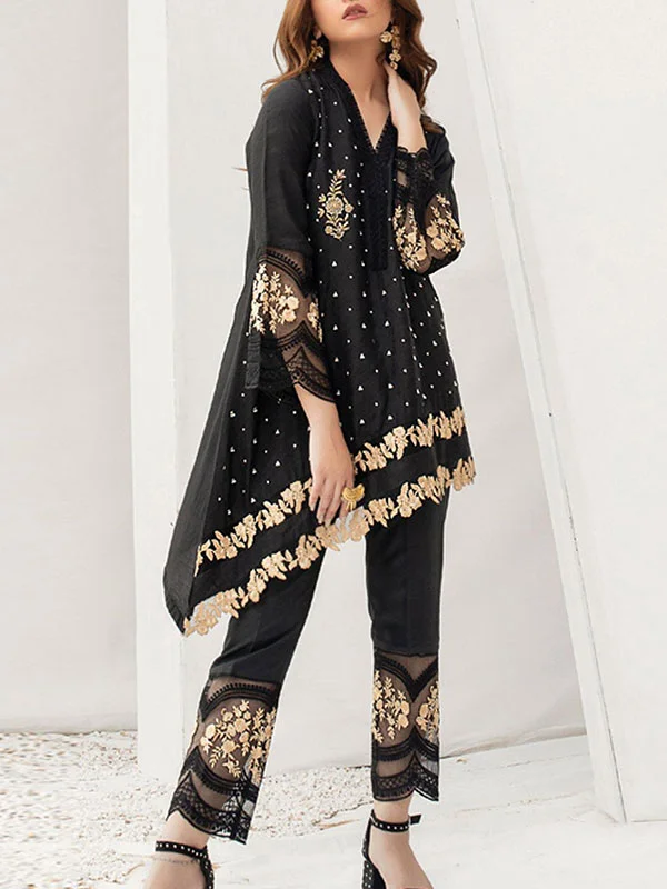 Embroidered Chiffon Patchwork Simple Ladies Suit