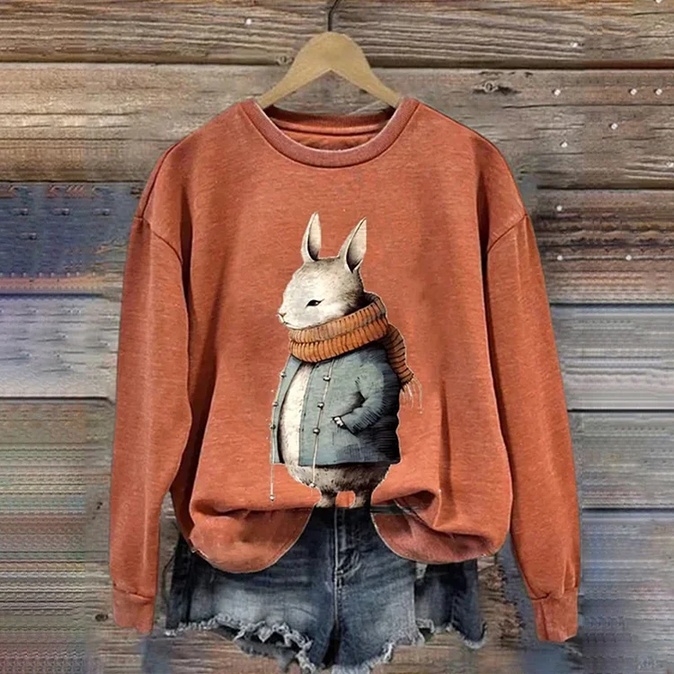 Comstylish Women'S Bunny Print Casual Long-Sleeved Sweatshirt