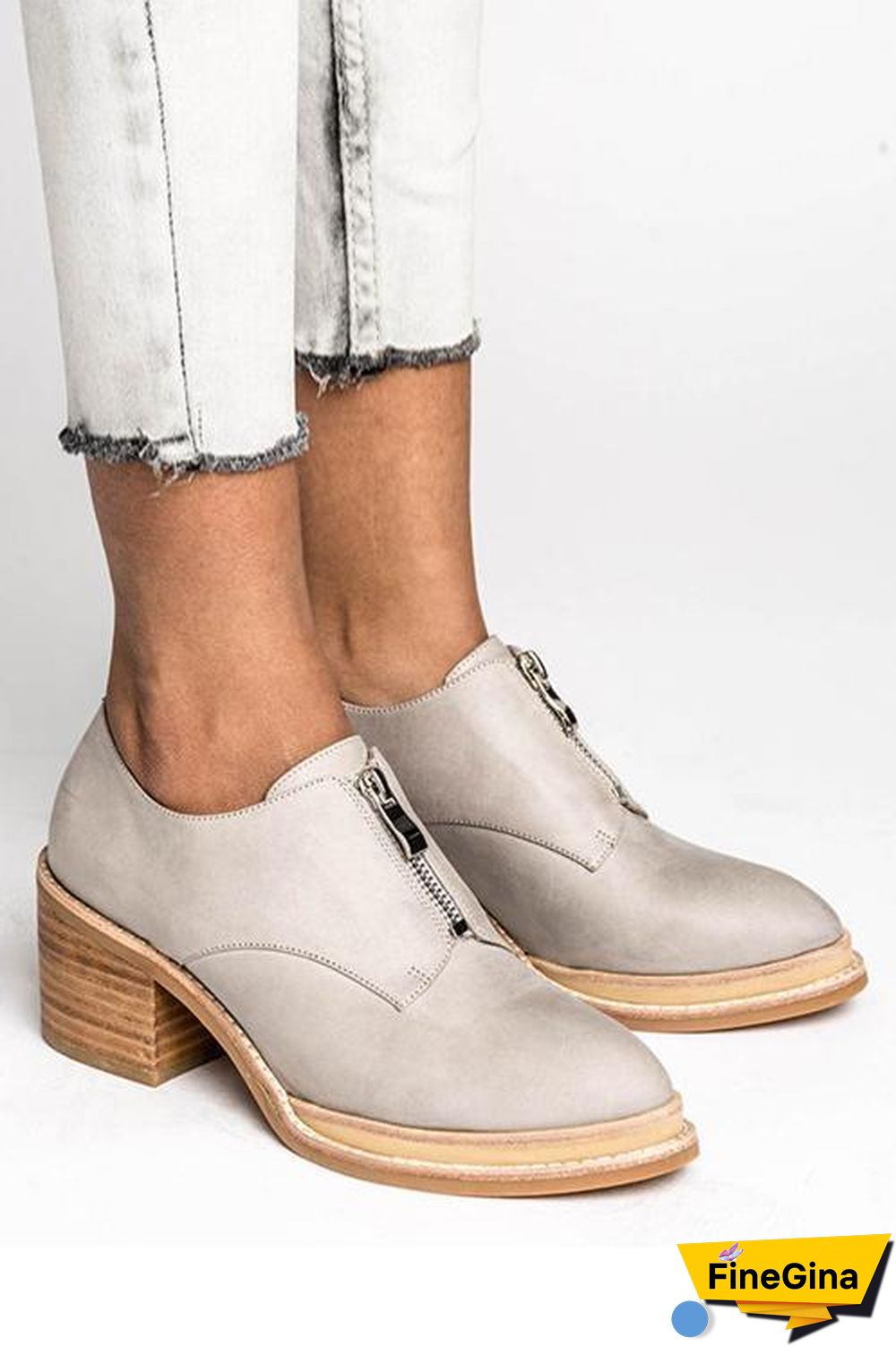 Zipper Mid Heel Pumps