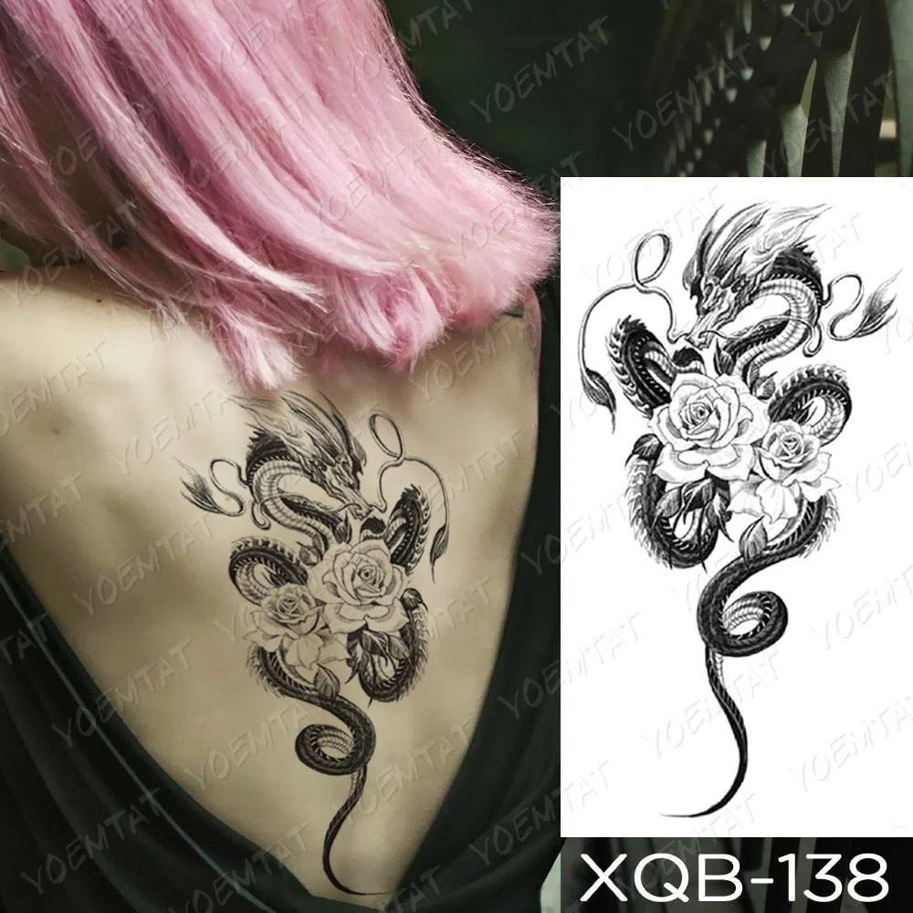 Waterproof Temporary Tattoo Sticker Snake Dragon Rose Flower Flash Tattoos Eagle Skull Body Art Arm Fake Sleeve Tatoo Women Men
