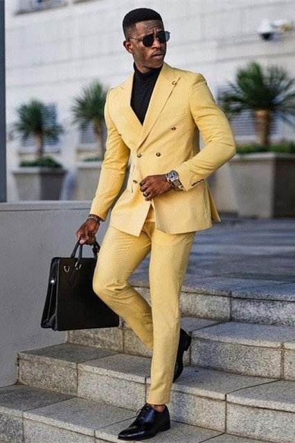 Modern Yellow Peaked Lapel With Double Breasted Business Man's Suit | Ballbellas Ballbellas