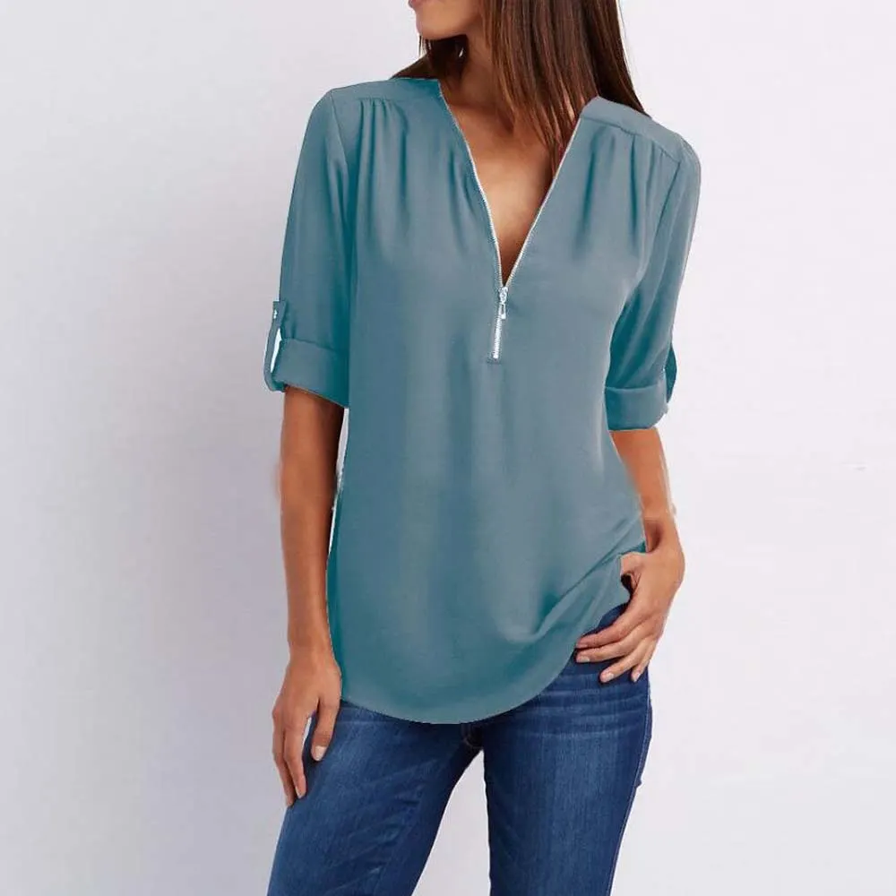 Camicia donna a maniche corte Blu Navy