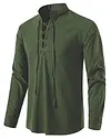 Men's Casual Stand Collar Drawstring Design Cotton Linen Henley Long Sleeve T-Shirt