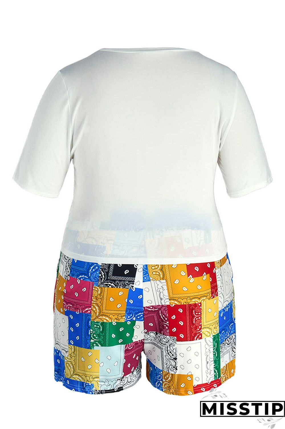 Yellow Casual Print Patchwork O Neck Plus Size Two Pieces