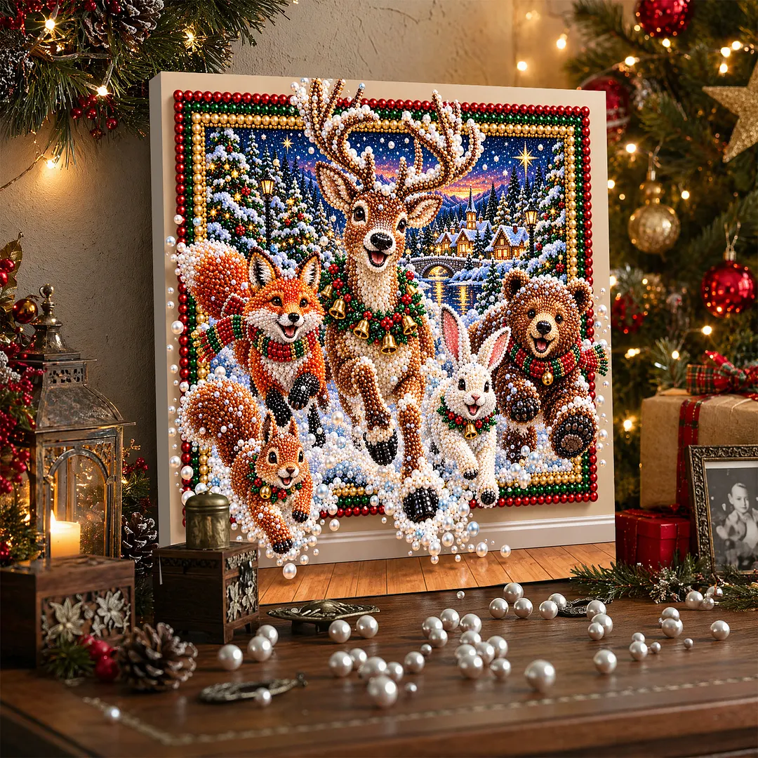 Framed Pearl Painting Kit Sparkling Forest Animals 11.81x11.81in