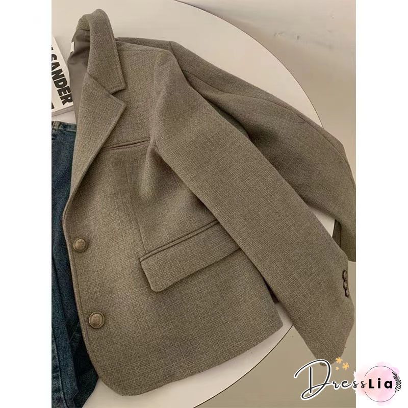 Women Casual Autumn Micro-Elasticity Daily Plus Size Long sleeve Shawl Collar Cotton-Blend Jacket