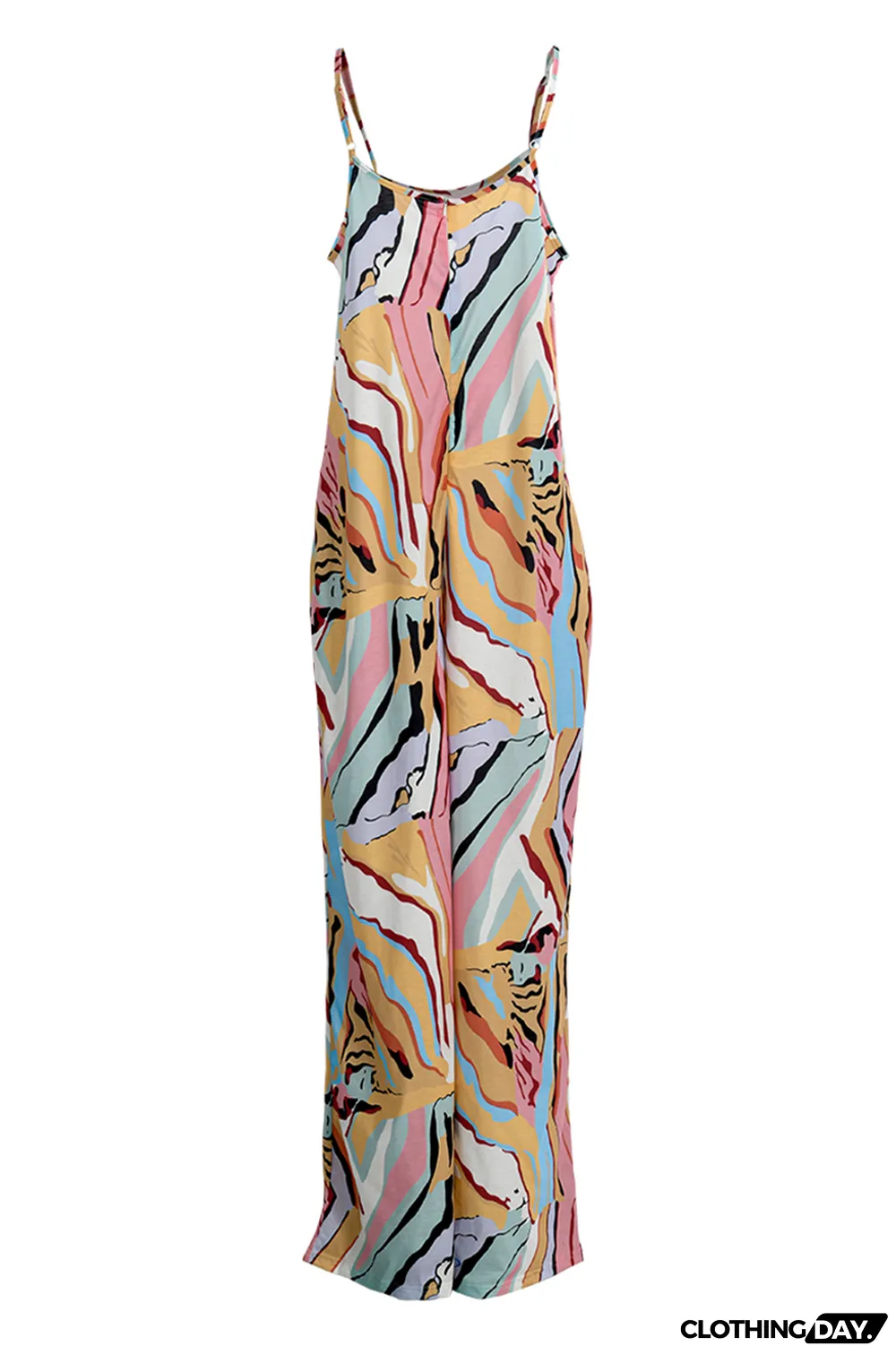 Yellow Sexy Casual Print Backless Spaghetti Strap Regular Jumpsuits