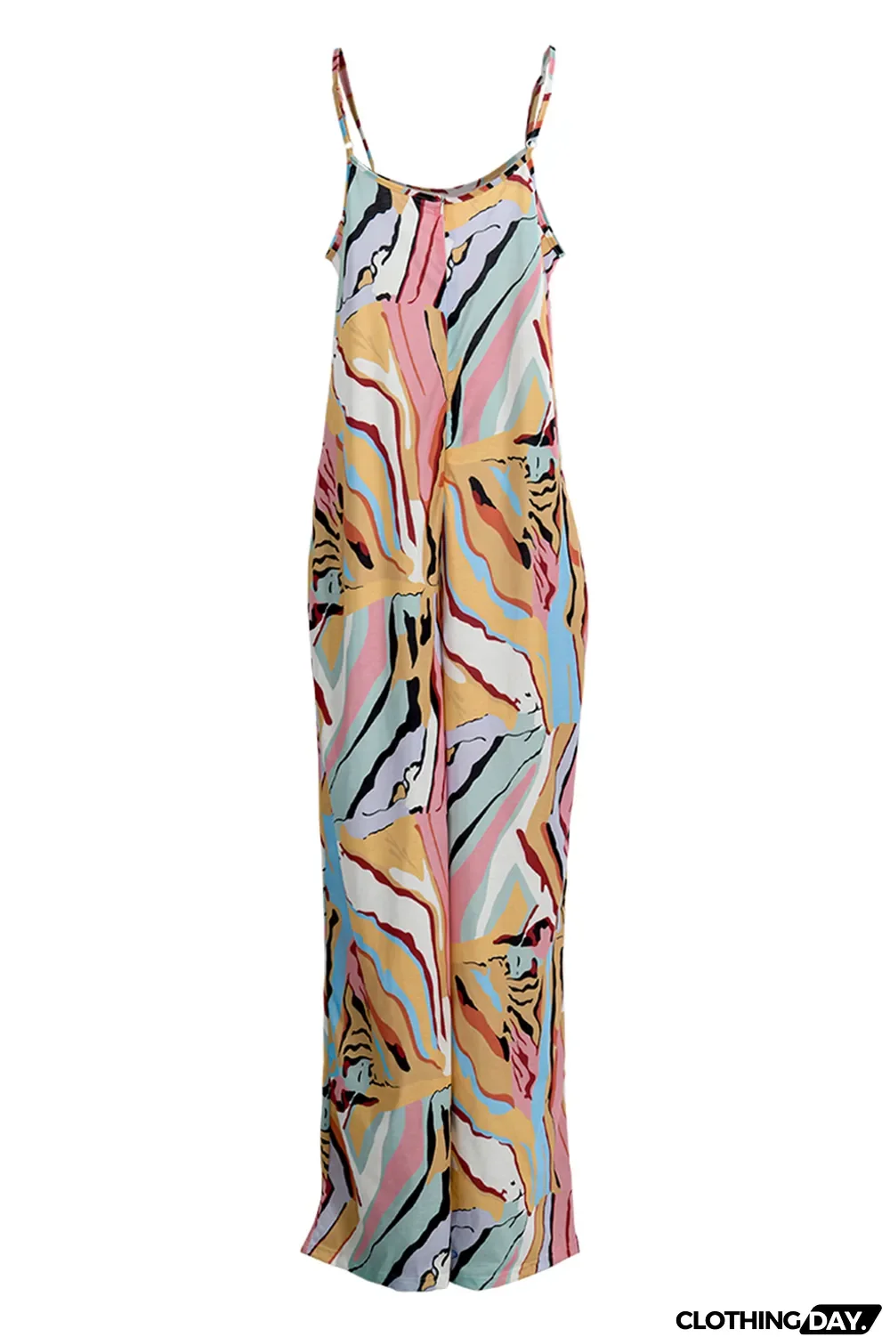 Yellow Sexy Casual Print Backless Spaghetti Strap Regular Jumpsuits