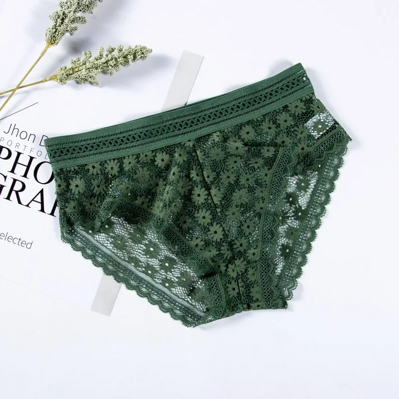 Sexy Lace Panties For Women Underwear Fashion Lingerie Low-Rise Breathable Underpants Female Daisy Hollow Transparent Briefs