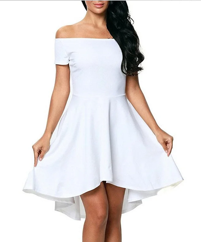 Brownm Off-shoulder Sleeve Large Swing Dovetail Color Dresses