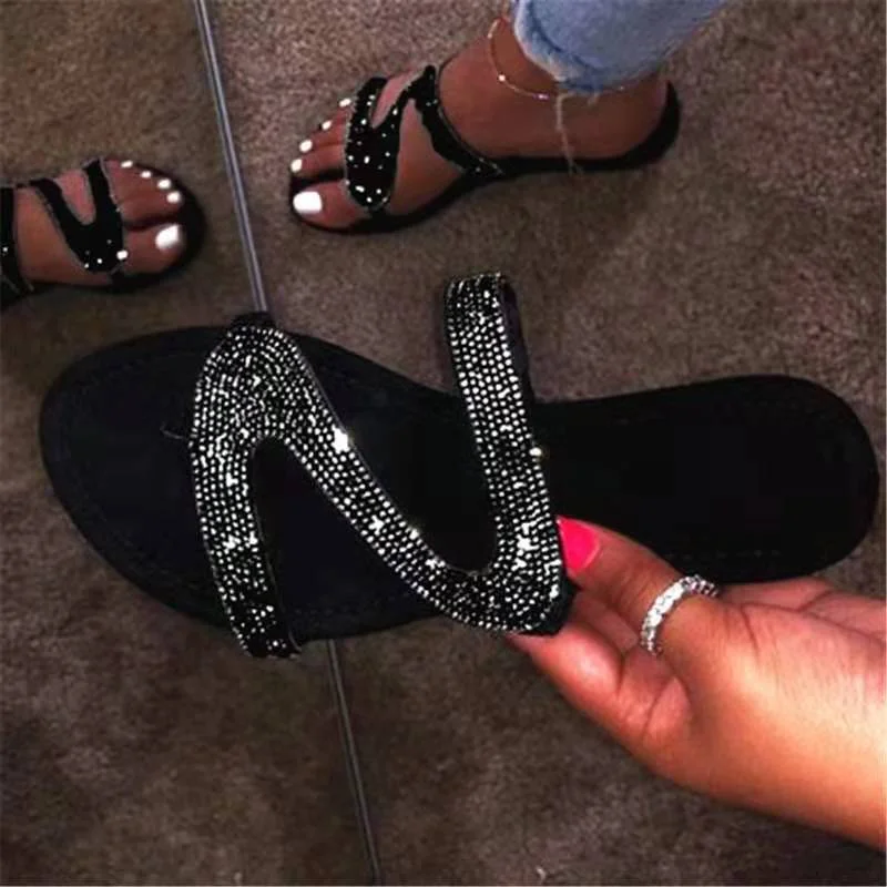 2020 Summer New Explosion Models Toe Sandals Women Rhinestone Plus Size Sandals 35-43 Women's Shoes