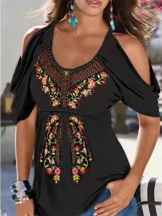Fashion casual print trendy round neck top