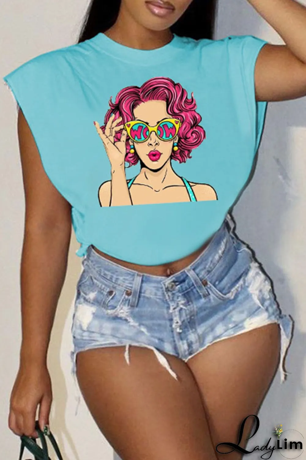 Rose Red Fashion Casual Print Patchwork O Neck T-Shirts