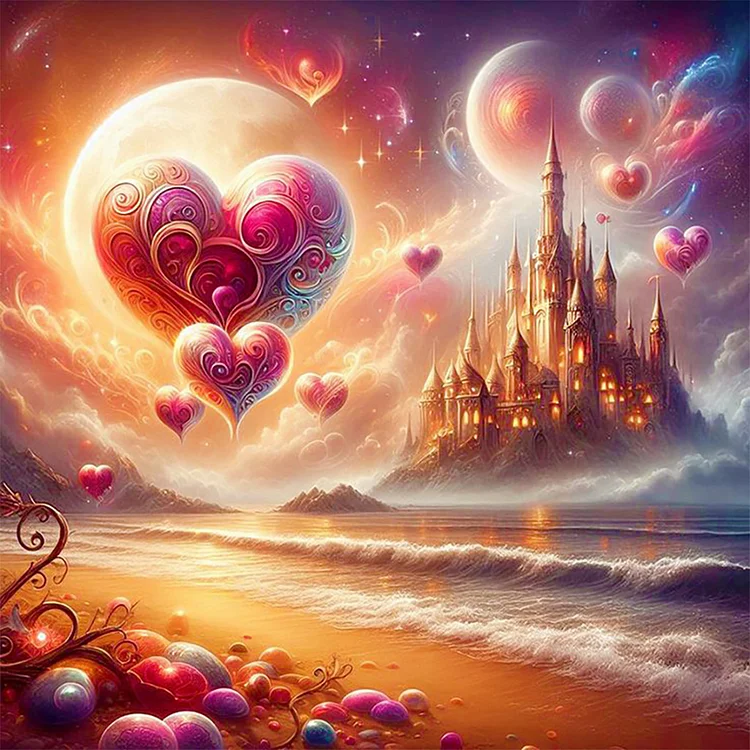 Beach Hearts And Castle 30*30CM (Canvas) Full Round Drill Diamond Painting gbfke