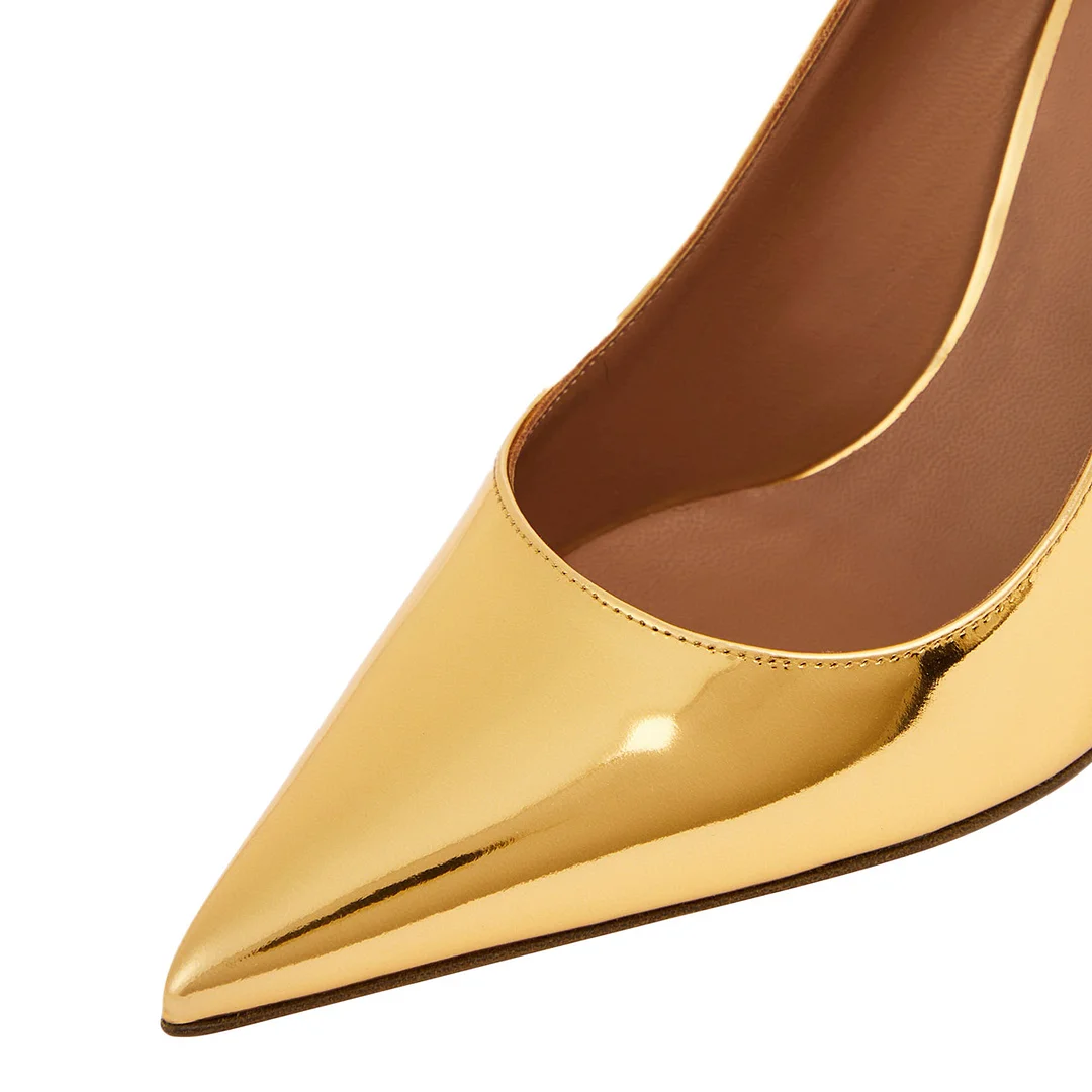 Gold Metallic Finish Pointed Toe Rich Looking Bridal Pumps