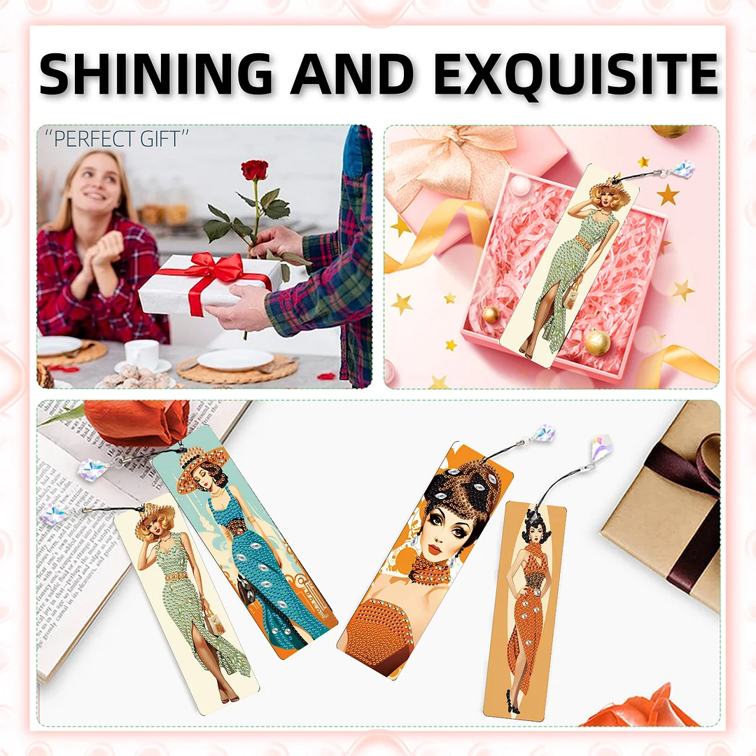 4Pcs Retro Urban Beauty DIY Diamond Bookmark Art Projects Irregular Shaped Diamonds Diamond Painting Art Bookmarks with Crystal Pendants for DIY Making Beginners Adult Art Craft Supplies