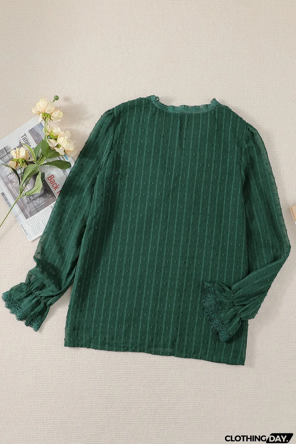 Elegant V-Neck Swiss Dot Lace Blouse