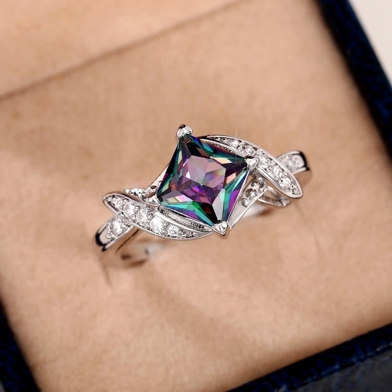 Modern Style Geometric Copper Inlay Zircon Rings