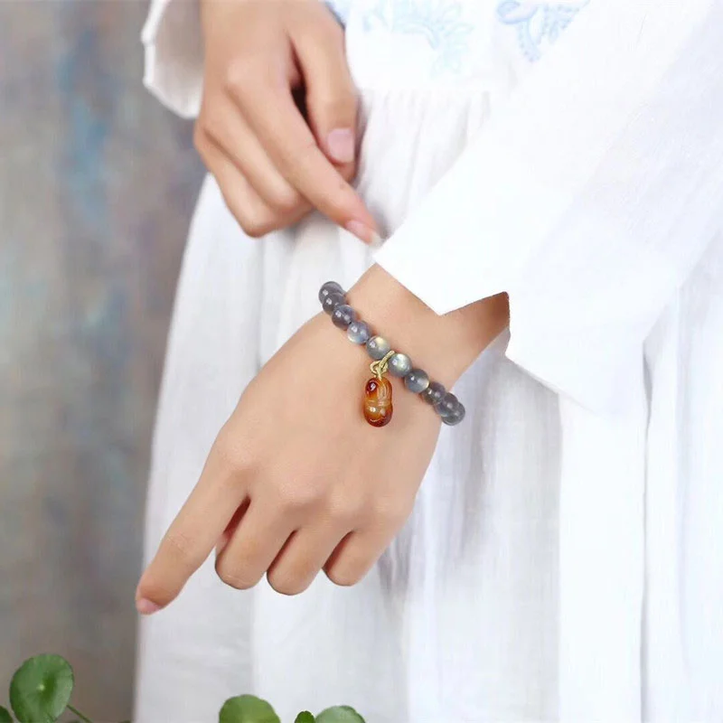 Natural Moonstone Lazurite Amber Calm Healing Positive Bracelet