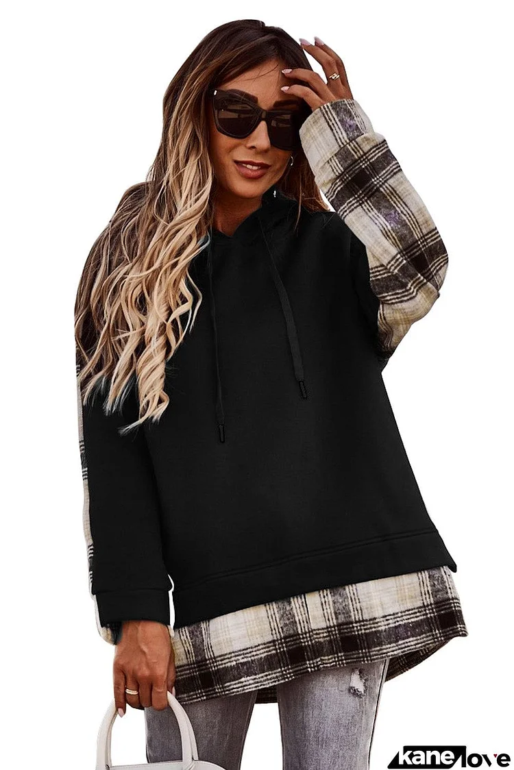 Plaid Splicing Drawstring Hoodie