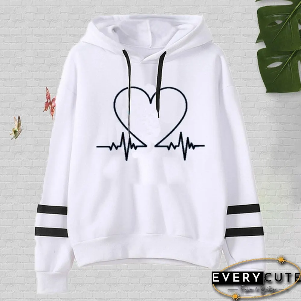 Heartbeat Line Printed Hoodies For Women Fashion Casual Graphic Creative Personalized