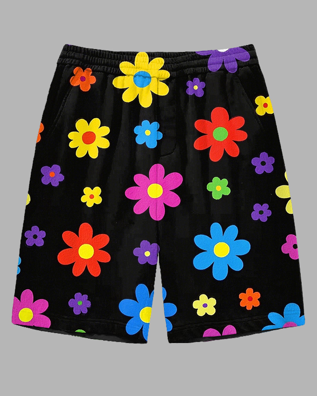 Big Men's Funny Cartoon Flower Printed Street Fashion Casual Shorts