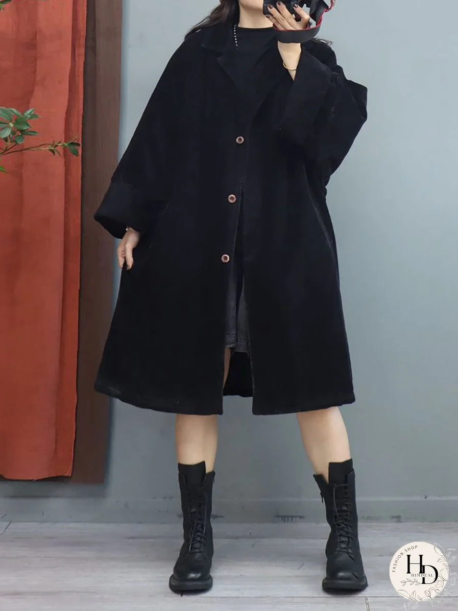Plus Size Winter Baggy Mid Length Padded Coat Batwing Sleeve