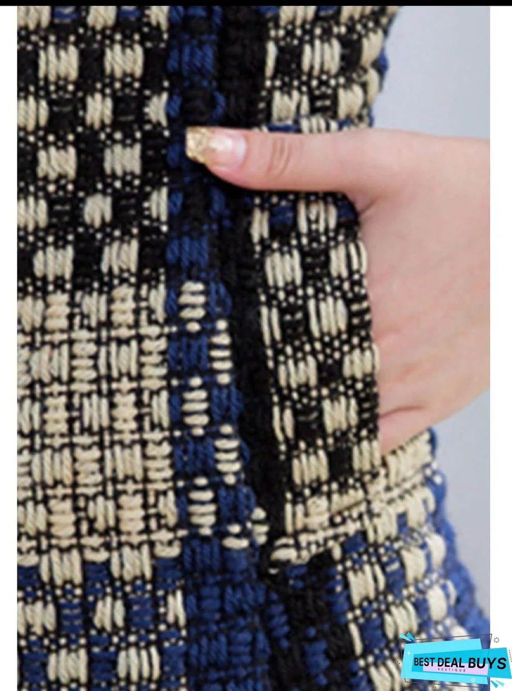 High Neck Slit Pocket Checkered Coats