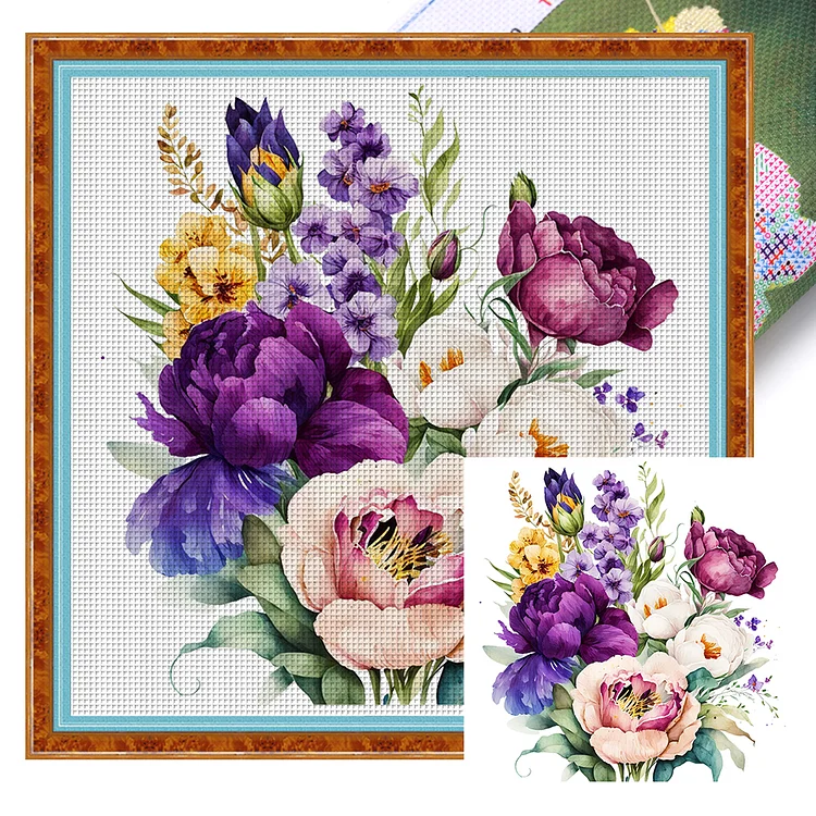 Watercolor Flowers 11CT (45*45CM) Stamped Cross Stitch gbfke