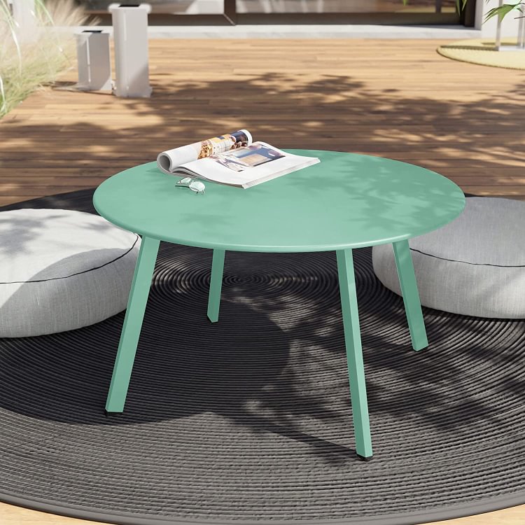 Round Steel Patio Coffee Table, Weather Resistant Outdoor Large Side Table (Mint Green)