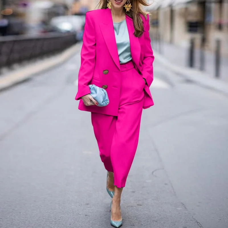 Pants Sets VONDA 2022 New Women Sexy Lapel Collar Button Up Suit High Waist Zipper Trousers With Elegant Office Pants Oversized