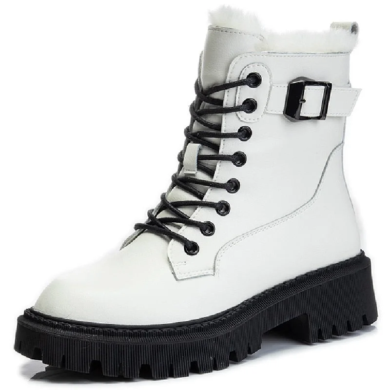 Christmas Gift Women's Winter Boots Genuine Leather 2022 New Thick-soled Wool Warm Women Ankle Boots Short Tube Thick Heel Martin Boots Women
