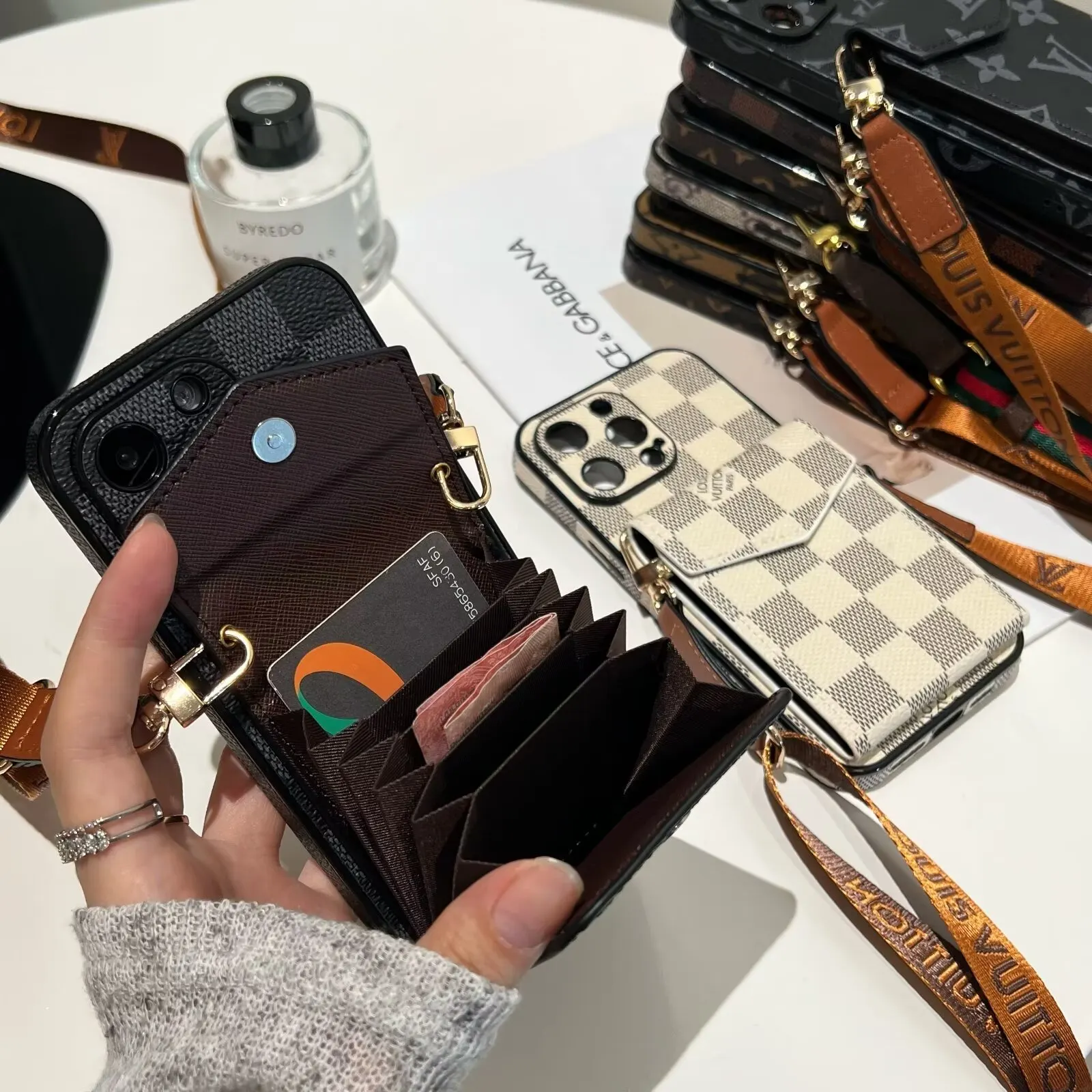Elegant LV crossbody monogram canvas wallet Gucci Ophidia GG Apple iPhone case
