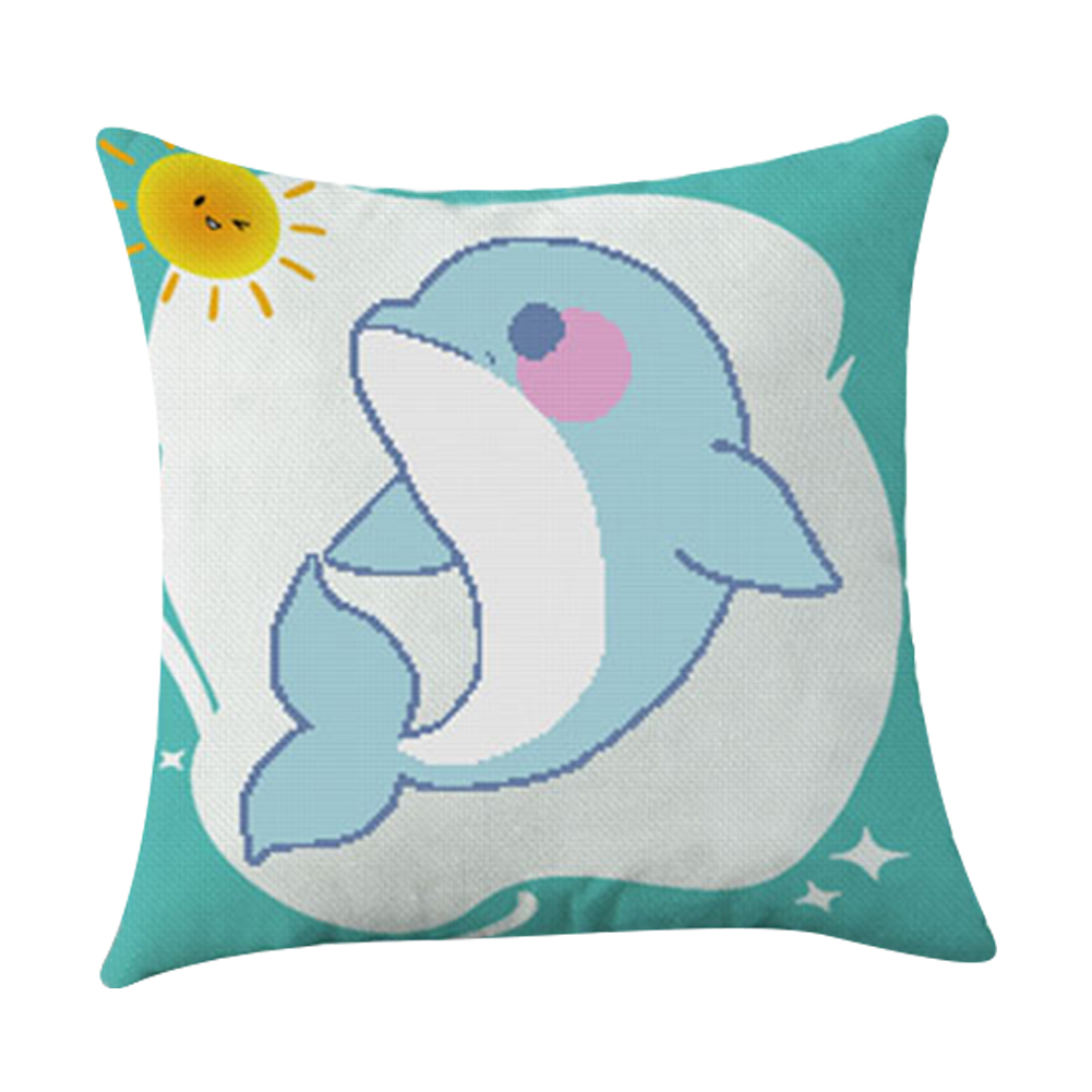 

Little Dolphin - 11CT Stamped Cross Stitch Pillowcase - 45*45CM, 501 Original