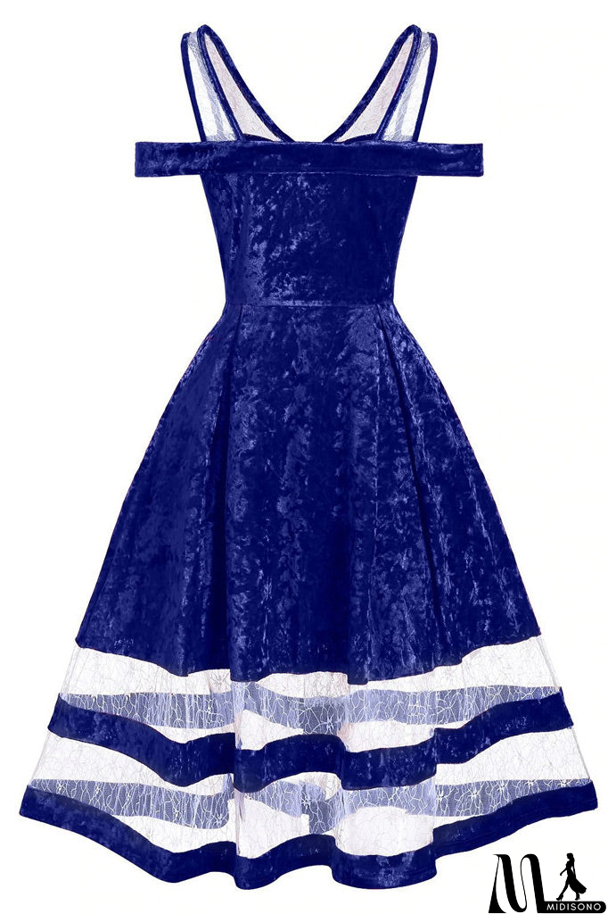 MidiSono - Midi Blue A-Line Off Shoulder Dress