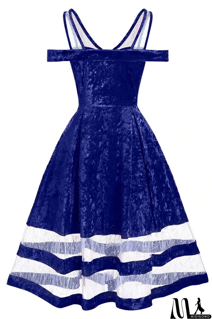 MidiSono - Midi Blue A-Line Off Shoulder Dress