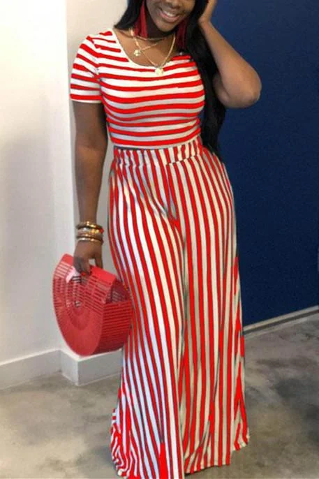Fashion Casual Striped Loose Wide Leg Two-Pieces