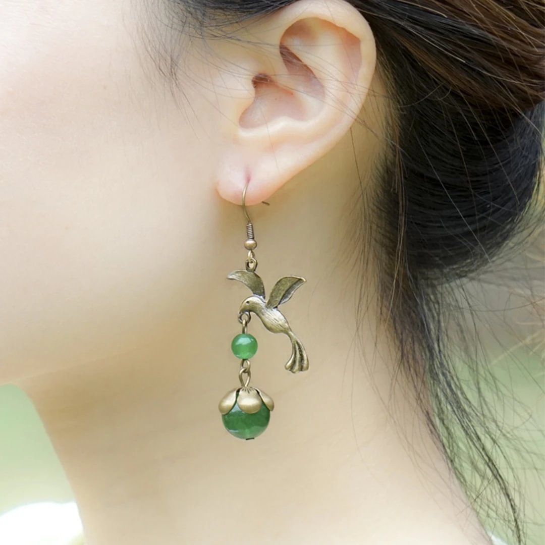 Green Chalcedony Hummingbird Earrings