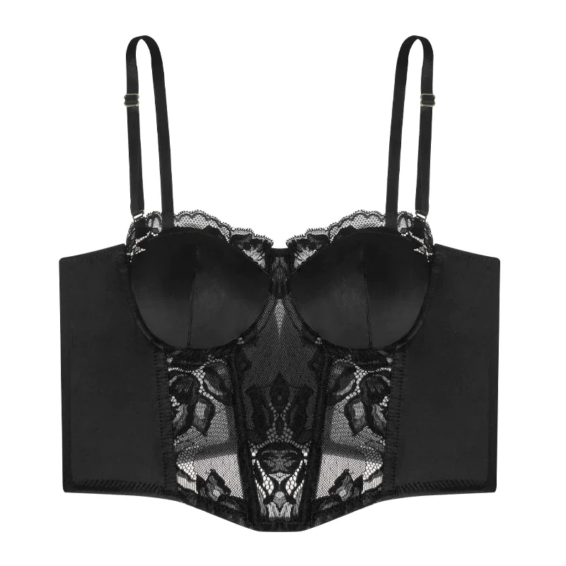 Billionm Sexy Silk Splicing Bra Set Women Lace Embroidery Steel Widen Shapewear French Black Underwear Convertible Straps Brassiere