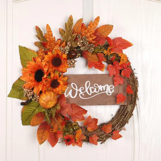 Elegant Pumpkin Sunflower Grapevine Wreath Fall Wreaths 2021