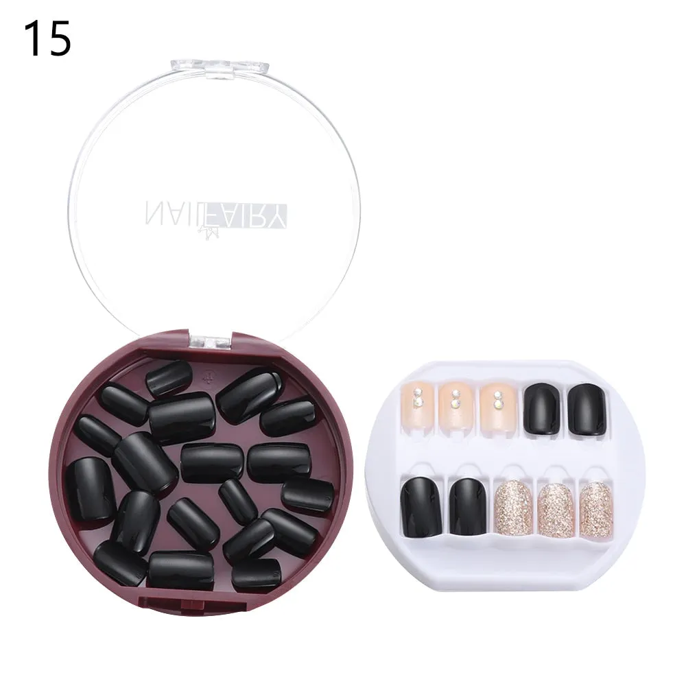 30PCS/Set Fake Nails Press Coffin False Full Artificial Short Kiss Detachable Stick Designs Press Nails Art Tipsy Cover Box-Nail Inspo