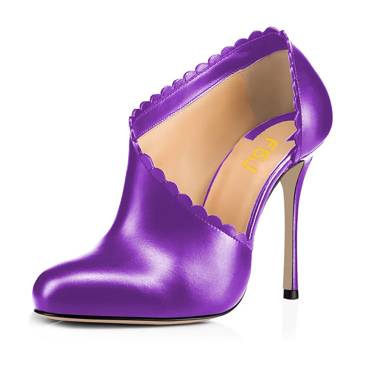 Purple Summer Boots Laciness Cut out Closed Toe Stiletto Heel Booties |FSJ Shoes