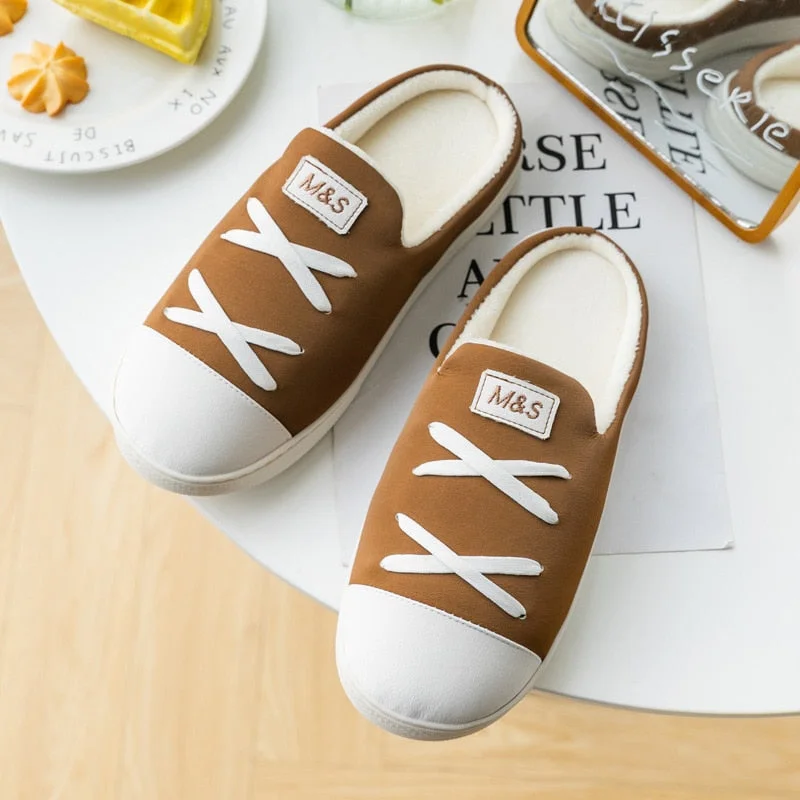 Comemore Man Women Winter Home Warm Cotton Slippers Couple Bedroom Indoor Sneakers New Woman Fluffy Slides Plush House Shoes 202