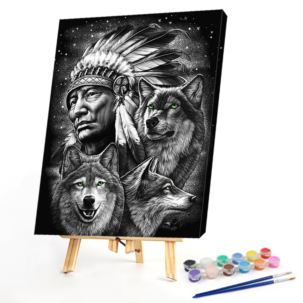 

40*50CM - Paint By Numbers - Indians and Wolves, 501 Original
