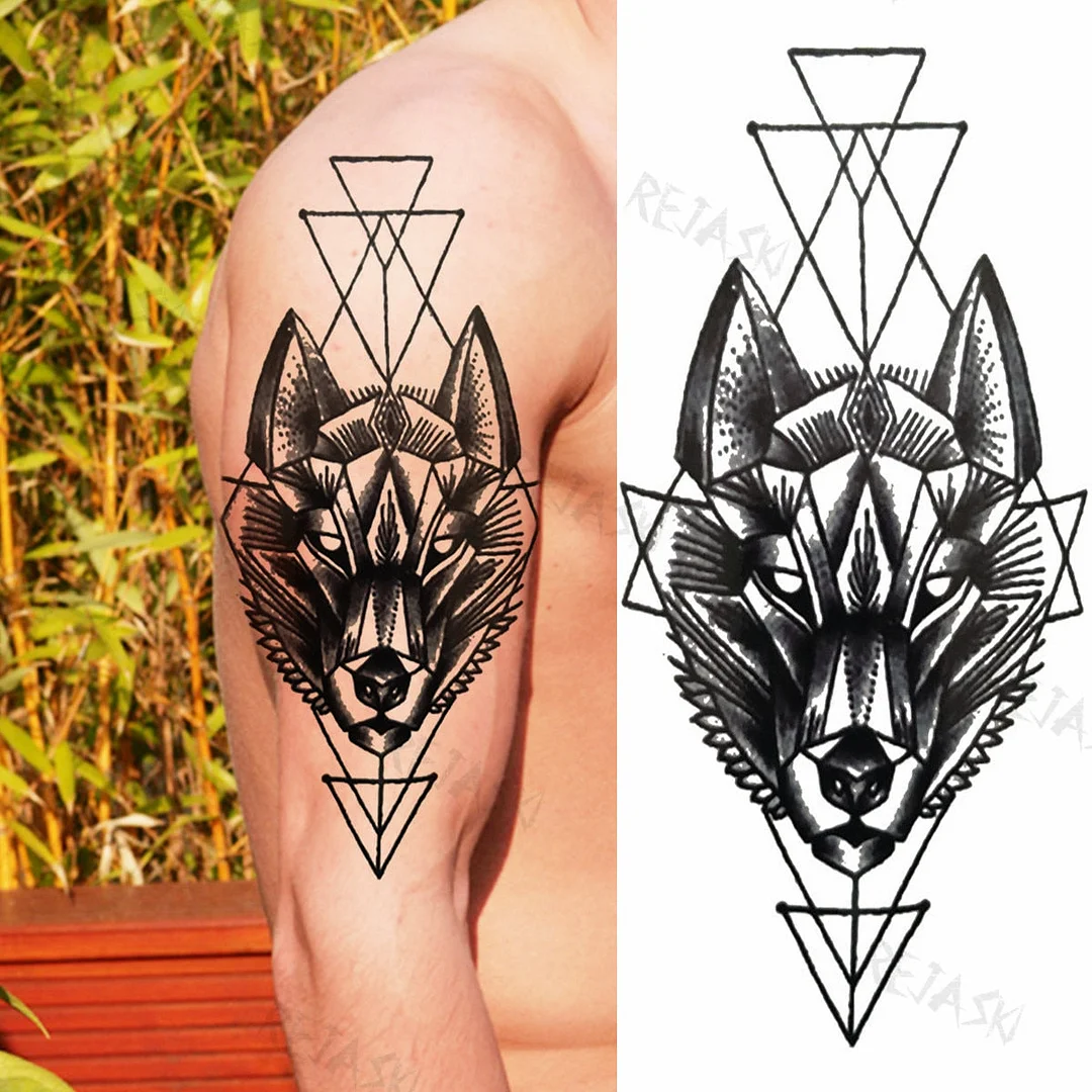 Big Compass Lion Temporary Tattoos For Men Foreearm Women Adults Wolf Tiger Skull Rose Owl Eye Fake Tattoo Sticker Tatoos