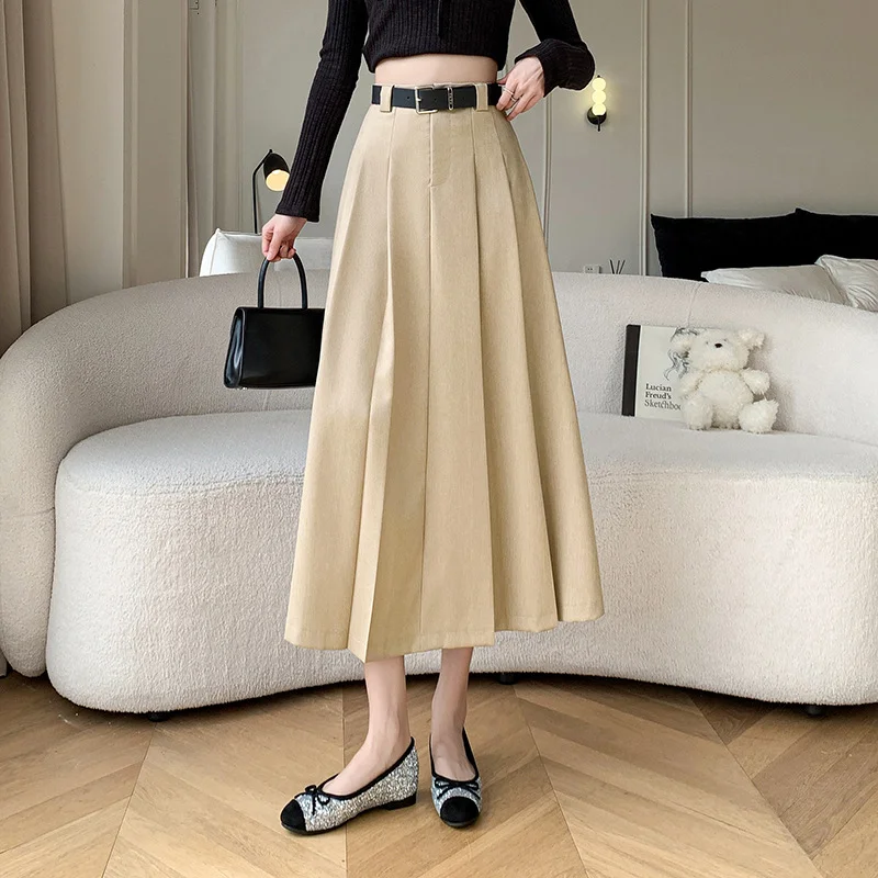 Ueong Skirt Female Spring / Summer 2024 New High Waist A Line Large Umbrella Skirt OL Over The Knee Suit Pleated Skirt