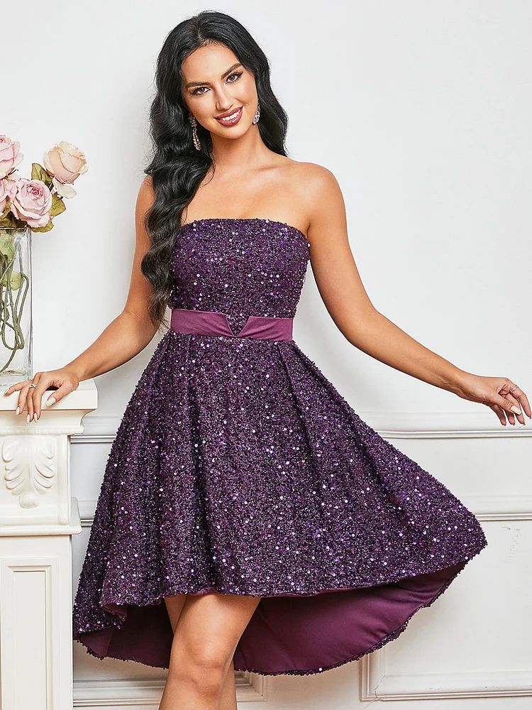 Strapless Asymmetric Sequins Homecoming Dress XJ2451