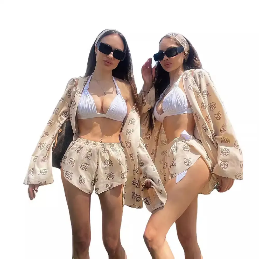 Nigikala Nigikala New Loose Long-Sleeved Women's Printed Casual Commute With Pajamas High-Waist Shorts Set