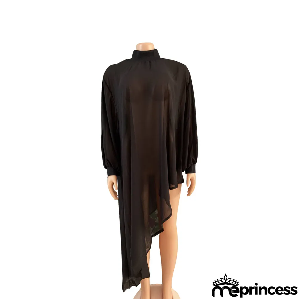 African Ladies Fashion Solid Color Plus Size Mommy Irregular Chiffon Dress